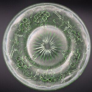 Vintage Green Depression Glass Plate “Grapes and Vines” Design